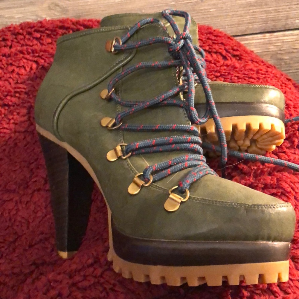 Lace Up Booties, Forest Green, High Heels.